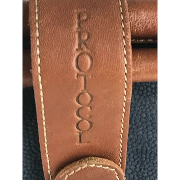 Protocol Womens Blue Brown Leather Inner Zip Pockets Shoulder Strap Bag - Picture 8 of 9